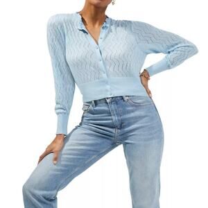 FRENCH CONNECTION Jessica Lace Stitch Cardigan Forget Me Not Blue Women's XS